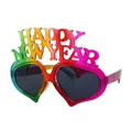 Rainbow gradient heart-shaped Happy New Year party sunglasses with glitter - Colorful Transparent Heart New Year Glasses