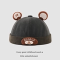 Toddler corduroy beanie in dark grey and brown with bear ear details and logo - 50-52cm / Army Green
