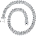Detailed close-up of silver Cuban link necklace with iced out pave diamond setting - 18cm / Silver