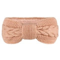 Close-up of cable knit bow headband with warm faux fleece lining in peach pink color - Skin Pink