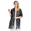 Elegant black metallic thread shawl with fringe for wedding parties and evening dresses - Black