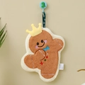 Gingerbread man coral fleece hand towel with crown detail and green dinosaur hook - Christmas Gingerbread