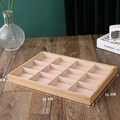 Bamboo jewelry organizer tray with pink velvet lining and 12 compartments for storage - Bamboo Wood 12-Grid Tray