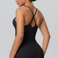 Women's matte black criss-cross back sports bra with high-elastic compression fabric - S / Black
