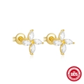 S925 sterling silver flower stud earrings with marquise-cut gold-plated cubic zirconia - Marquise Zirconia Flower Style (Gold #1)