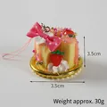 Miniature artificial fruit cake keychain with strawberry and pink bow, size 3.5cm - Simulation Cake Pendant / Rose Red Bow