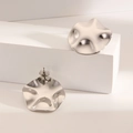 Irregular wavy silver titanium steel earrings with polished finish on geometric block - Wrinkled Circle 2 / Steel