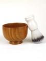 Scheerset voor heren met natuurlijke houten zeepbak en zachte scheerkwast - Baardborstel met houten kom set / Wit