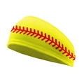 Close-up of yellow sports headband with red baseball stitching and elastic texture - Softball Single Stripe Yellow