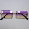 Rimless rectangular sunglasses with purple-yellow gradient lenses and gold frames - C19 Purple Yellow Gradient