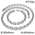 Minimalist silver stainless steel curb chain bracelet and necklace set for men and women - 9mm Width/20cm Bracelet / Steel