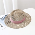 Handwoven straw sun hat with breathable hollow weave and pink ribbon for women - M / Pink