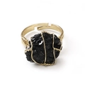 Handmade gold wire-wrapped ring with irregular black raw stone and adjustable band - Adjustable Open / Obsidian