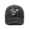 Vintage-Basecap in gewaschenem Schwarz mit weißem Mrs.-Stickereimotiv für Hochzeiten - Verstellbar / Schwarz MR