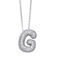 Silver letter G pendant necklace with micro-pave cubic zirconia on a fine chain link - Letter G / Silver
