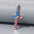 Colgante de cruz de titanio con diseño de bandera americana en rojo, blanco y azul para moda - Solo colgante / Color Acero