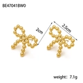 Golden minimalist beaded butterfly stud earrings in polished 14K stainless steel - BE47041BW0 Gold Beaded Bowknot