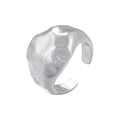 Detail of silver geometric open ring with irregular hammered lava texture surface - VJ581 Irregular Wave / White Gold
