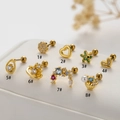 Gold stainless steel cartilage earrings collection featuring zircon hearts and stars - Flower Design (1#) / Gold