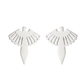 Detailed view of silver bird-shaped stud earrings with fine wing textures and hanging holes - 271 Bird / Steel