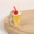 Miniature yellow drink cup keychain with cream and cherry garnish on wooden tray - Yellow - Star Hook