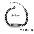 Minimalist black stainless steel chain bracelet with rectangular bar, 18+5cm, weight 14g - 18+5cm / Men's Bracelet (Black) with Extension Chain
