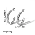 Irregular C-shaped stainless steel earrings with textured bead pattern in silver finish - Silver Wavy C-Shape Hoop Earrings (TE6427-S)