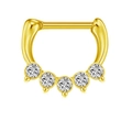 Seamless gold septum ring with five clear round zircon stones on white background - D-shape Style / Gold