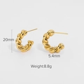 Vergoldete Edelstahl Chunky Twist Creolen für Damen mit 20mm Durchmesser Größe - Gedrehte Croissant Mittlere Creolen (JDE201268) / Mittlere Version