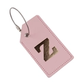 Pink PU leather luggage tag with gold metal letter Z and secure steel wire loop - Letter Z
