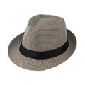 Classic linen fedora hat with brown houndstooth pattern and black satin band for men - Adult Size (Approx 58cm) / Houndstooth-Beige