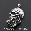 Punk style stainless steel double skull pendant, size 70x35mm and 44g weight - Skull Head Style (KP130808-MI) / Pendant Only