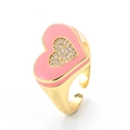 Adjustable gold ring with pink enamel heart and micro-pave zirconia center - Adjustable Open / Pink