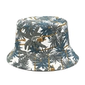 Women's reversible sun hat with tropical palm tree print and wide brim for summer UV protection - Coconut Tree Print / White