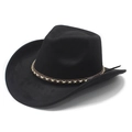 Classic black suede cowboy hat with woven band and wide brim for men and women - M(56-58cm) / Black (Suede)
