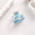 Rectangle acetate hair claw clip with blue and white marble pattern for women - Diamond Blue