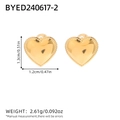 Polished golden heart stud earrings with beaded edge and 1.3cm size detail - Gold Beaded Edge Heart Studs (BYED240617-2)