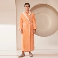 Men's thickened waffle textured flannel bathrobe in warm orange pink with contrast collar - M / Orange Pink (Men's)