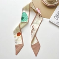 Floral print Twilly scarf in beige and pink with artistic botanical patterns - Khaki Letter Lotus