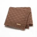Brown knitted baby blanket with checkered pattern and a small brand tag - 100*80 / Brown