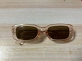 Retro rectangle sunglasses featuring transparent peach frames and brown lenses - Champagne Frame Brown Lens