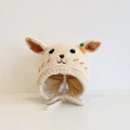 Beige baby knitted bonnet with cute animal ears and carrot decor for winter warmth - Beige Rabbit - Lined