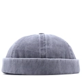 Minimalistische grijze gewassen katoenen docker-pet met vintage koepel en dikke rand - M (56-58cm) / 02 Grijs