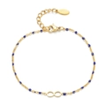 Detail of gold infinity bracelet with blue enamel accents and adjustable lobster clasp - Sapphire Blue