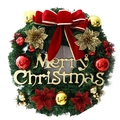 Christmas wreath featuring red bows, golden flowers, and Merry Christmas sign on white background - 50cm Classic Wreath