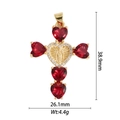 Détail du pendentif croix avec cristaux de cœur rouges et relief de la Vierge Marie - Croix Vierge Marie Pierre Cœur Rouge
