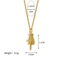 18k vergulde halsketting met gebaar-hart hanger, zirkoon details en 45+5cm ketting - Middelvinger gebaar