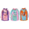 Set of mesh shell bags in pink, teal, and blue for kids beach toy storage - Mesh Handbag 3pcs Set (Girl Colors) / 22*22*34cm