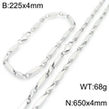 Ensemble collier et bracelet en acier titane argenté avec dimensions de 650x4mm et 225x4mm - Bracelet / Style A Argent (1:1)