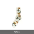 Weiße Baumwollsocken mit Blumenmuster, grünen Blättern und gelben Blüten in Halblänge - Einheitsgröße / Weiß